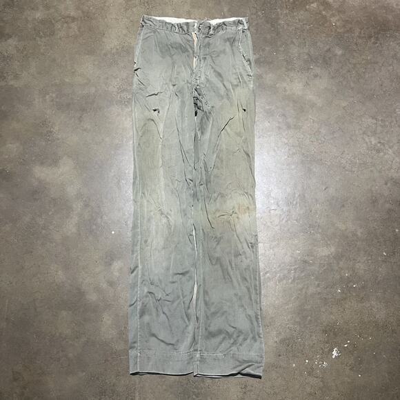 Vintage 50s Green Straight Leg Cotton Workwear Chinos 26x31 - Picture 1 of 8